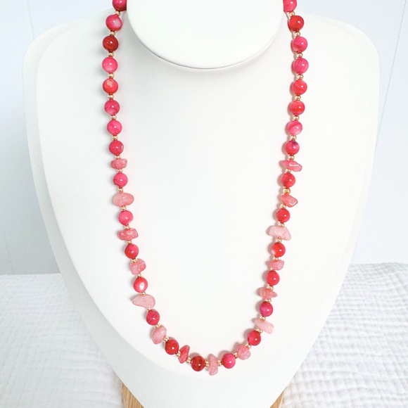 NEW Gemstone Beaded Necklace - Pink Shell Quartzite - Handcrafted Necklace - Picture 4 of 5